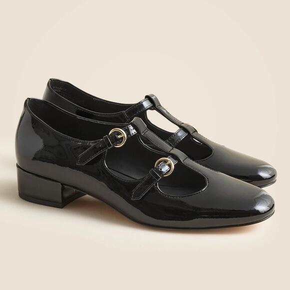 J. Crew Teagan T-strap Mary Jane Shoes Black Patent Leather Size 7.5 Twee Goth